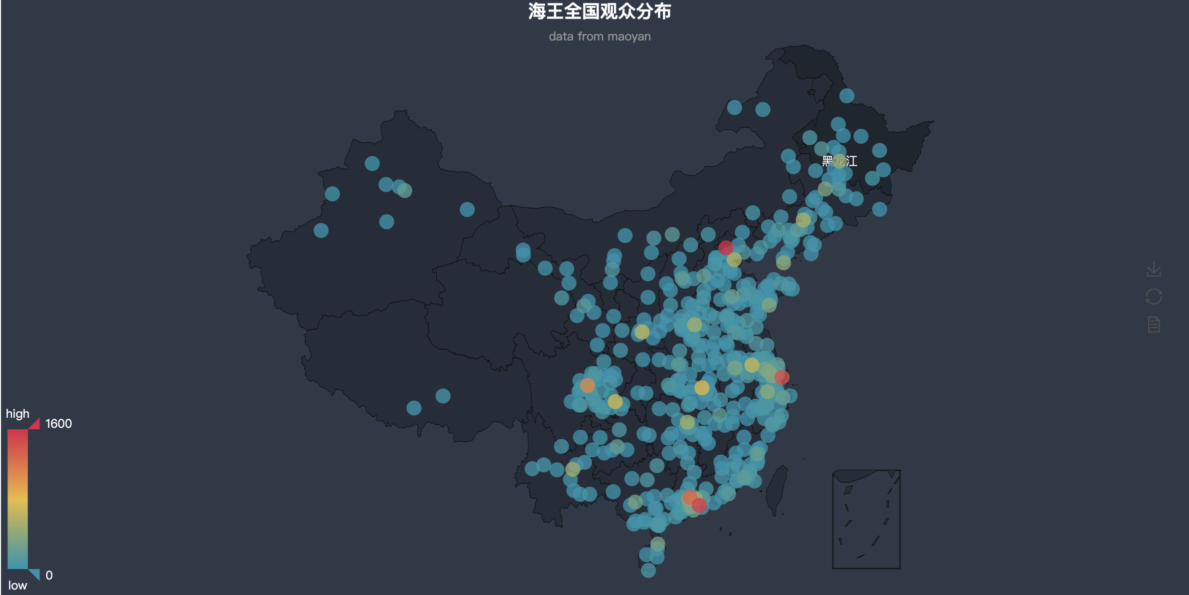 由图中可以看出基本与热力图相似,要分布在各大一线,新一线城市