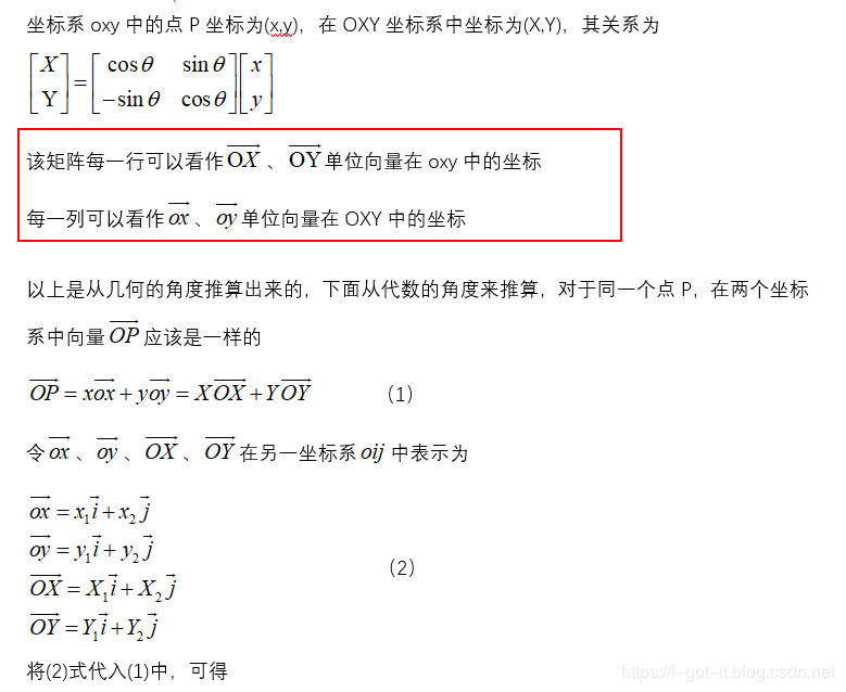 从几何与代数的角度推算坐标旋转变换矩阵(以